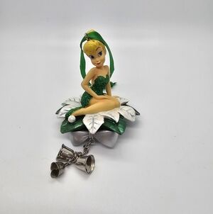 Disney Sketchbook Tinkerbell On Poinsettia   W/ Jingle Bells Christmas Ornament